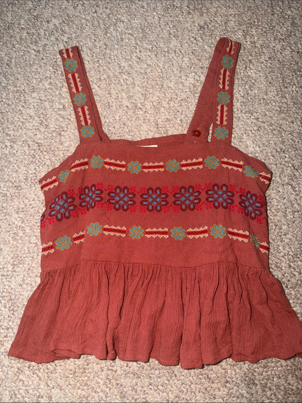 American Eagle Outfitters Rust Embroidered Crop Tank